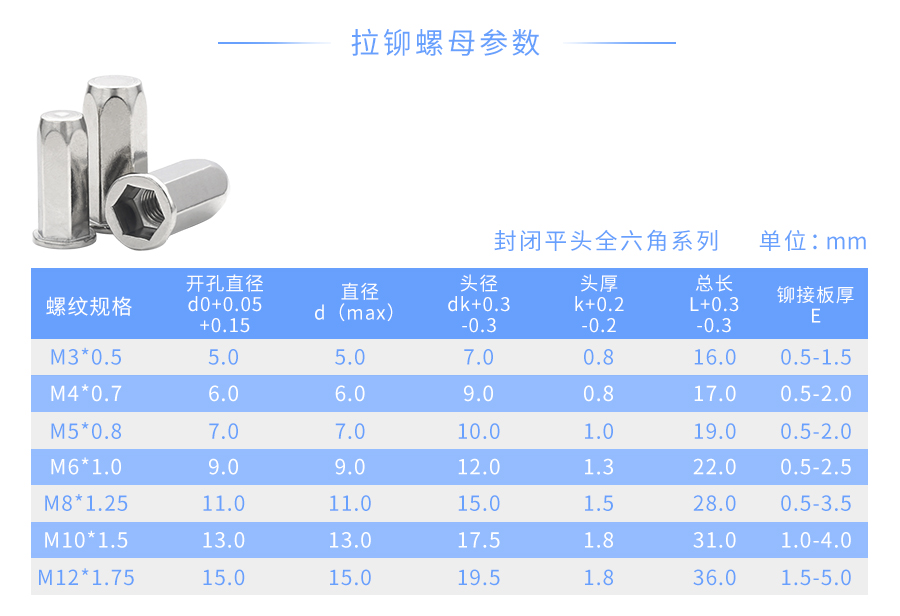 平头全六角拉铆螺母